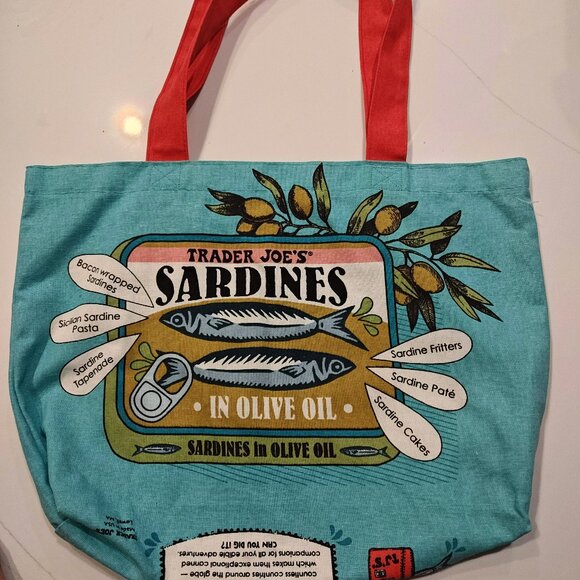 Trader Joe's Sardine print reusable bag tote - Picture 1 of 4